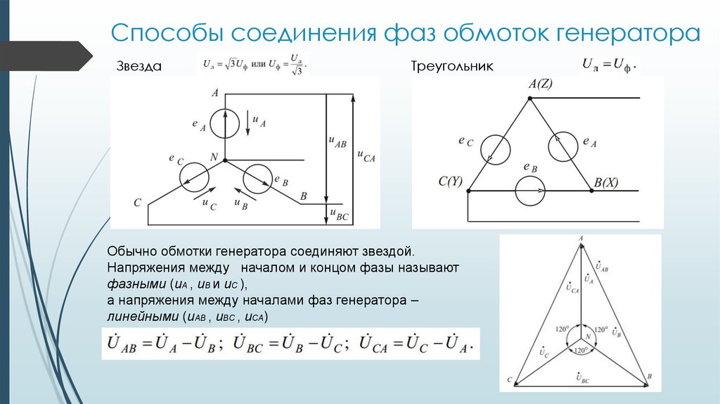 Соединение обмоток трехфазного генератора треугольником изобразите схему соединения