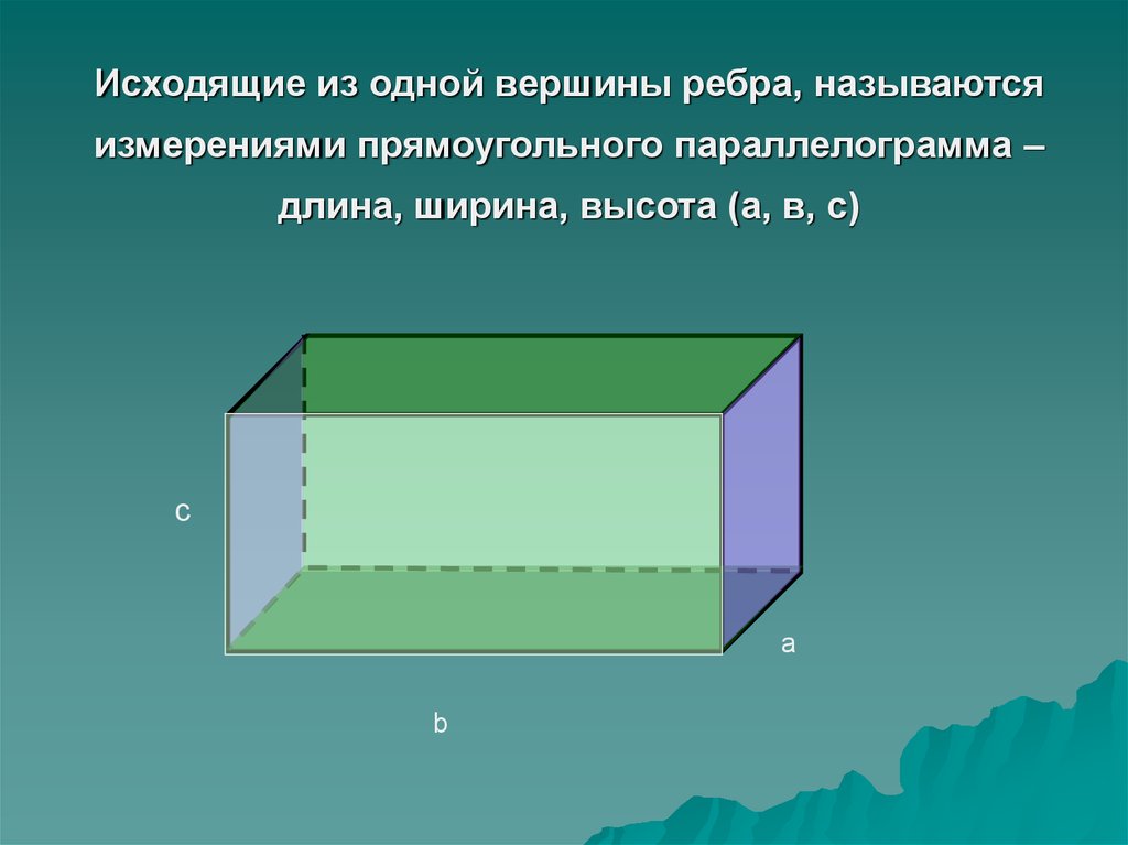 Измерения прямоугольник. Измерениями прямоугольного параллелепипеда называются. Ребра параллелограмма. Высота длина и ширина рёбер. Параллелограмм длина ширина высота.