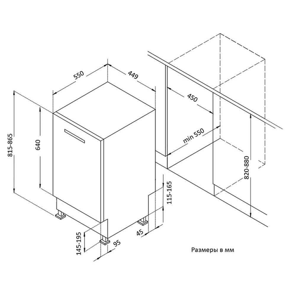 Размеры встраемывый посудомоечная машина