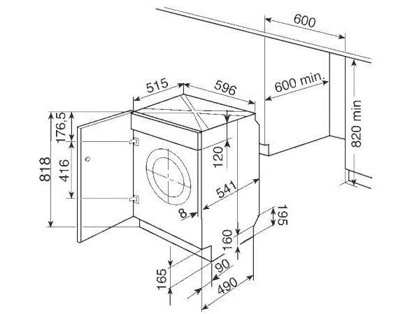 стиральная машина встраиваемая под столешницу размеры