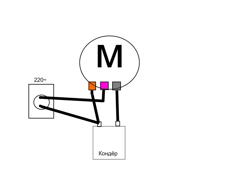 Схема подключения двигателя от стиральной машины через конденсатор с тремя проводами