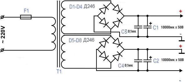 Два напряжения от одной обмотки трансформатора схема