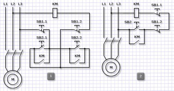 Схема управления магнитным пускателем с двух мест