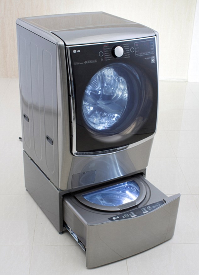 While Haier says its dual-drum washer is the first of its kind, LG unveiled a washing machine (pictured) with a mini-washer built into the pedestal at CES in Barcelona in January